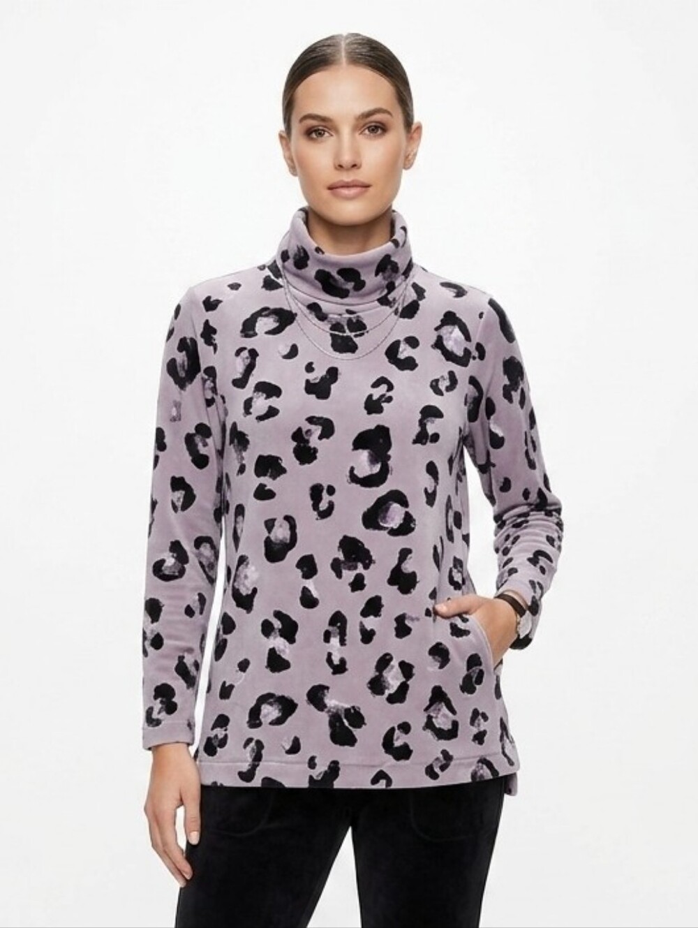 Carole Hochman Velour Lounge Top Lilac Brown Medium